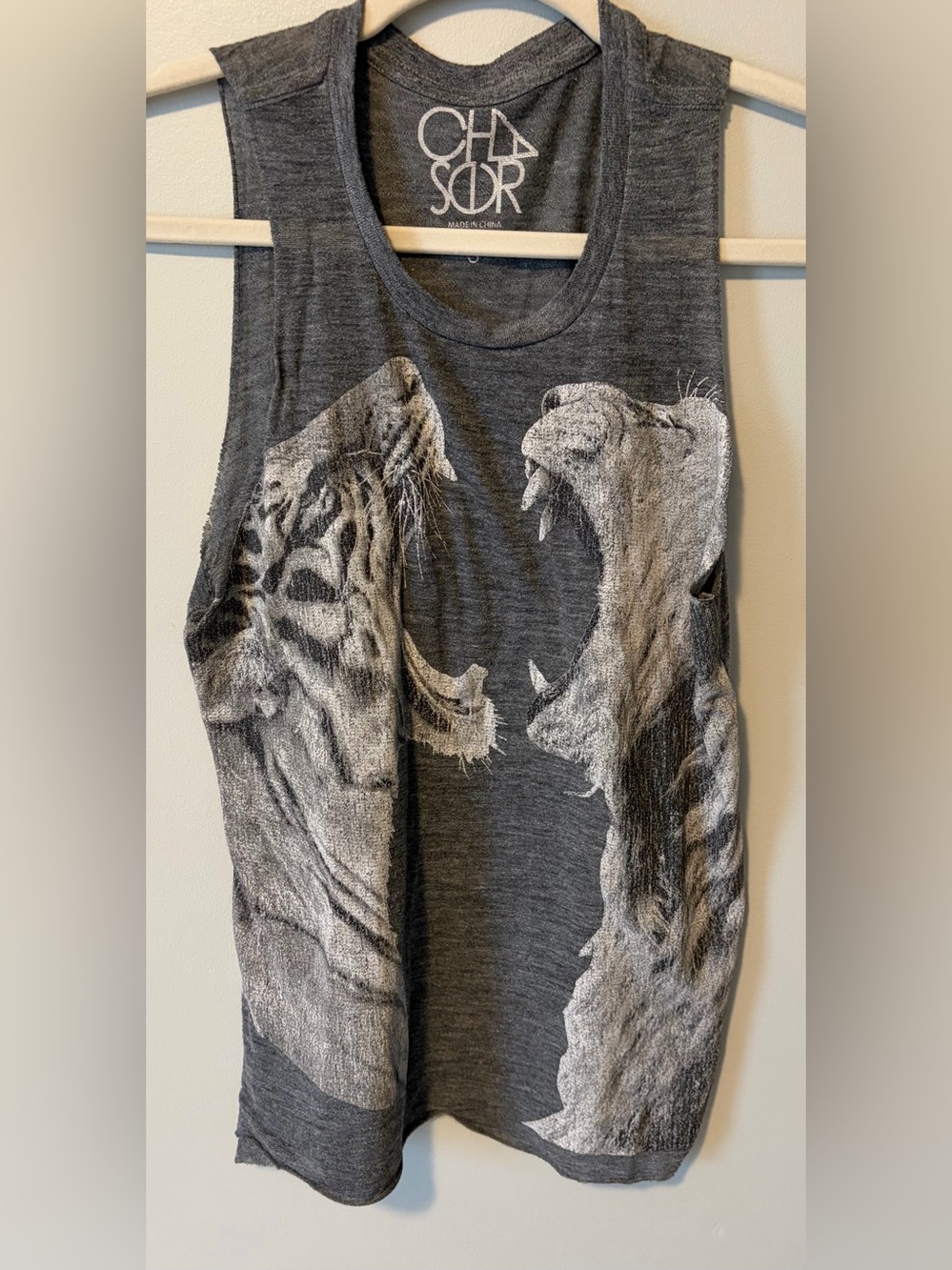 Chaser Charcoal Gray Lion Graphic Tank Top